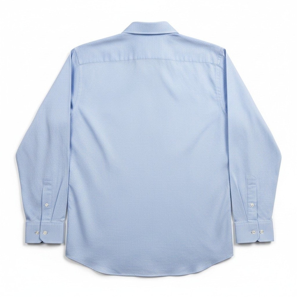 Bugatchi Button Up Shirt Men 3XL Light Blue Shaped Fit Micro Check Long Sleeve - Picture 2 of 7